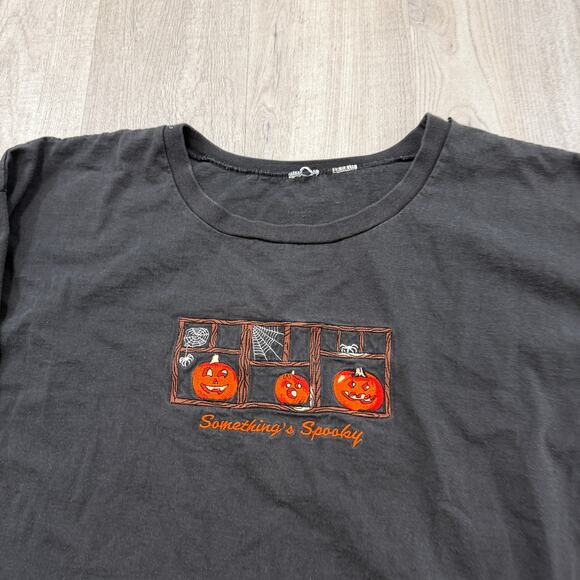 Vintage Something's Spooky Halloween Long Sleeve Shirt Men's 2XL XXL Black 90s - Picture 3 of 7